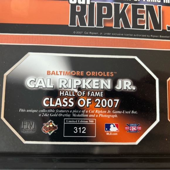 Cal Ripken Jr. Hall of Fame Framed Display Bat Relic LE 312/500 Orioles MLB - Picture 4 of 11